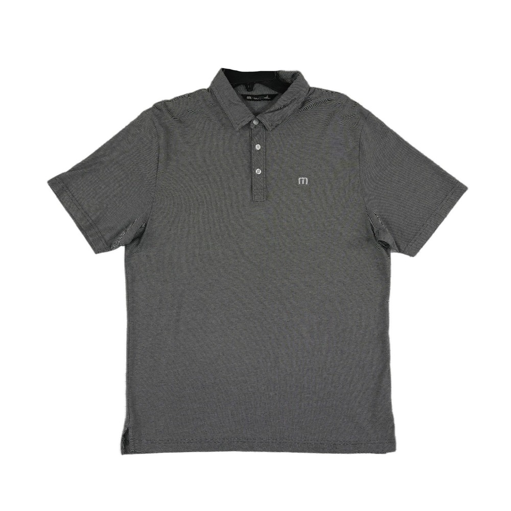 TravisMathew Polo Shirt Mens Size Large Grey White Micro Stripe Pima Cotton Golf